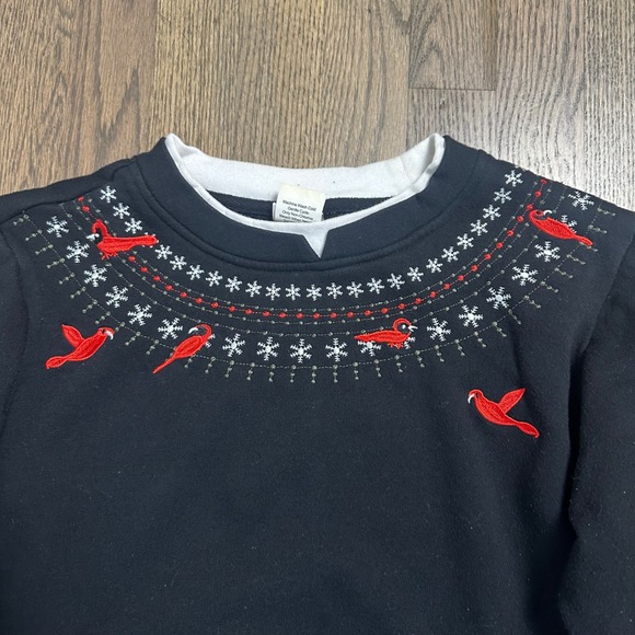 Adrian Delofield Black Embroidered Cardinal Bird Holiday Christmas Sweatshirt - Picture 2 of 7